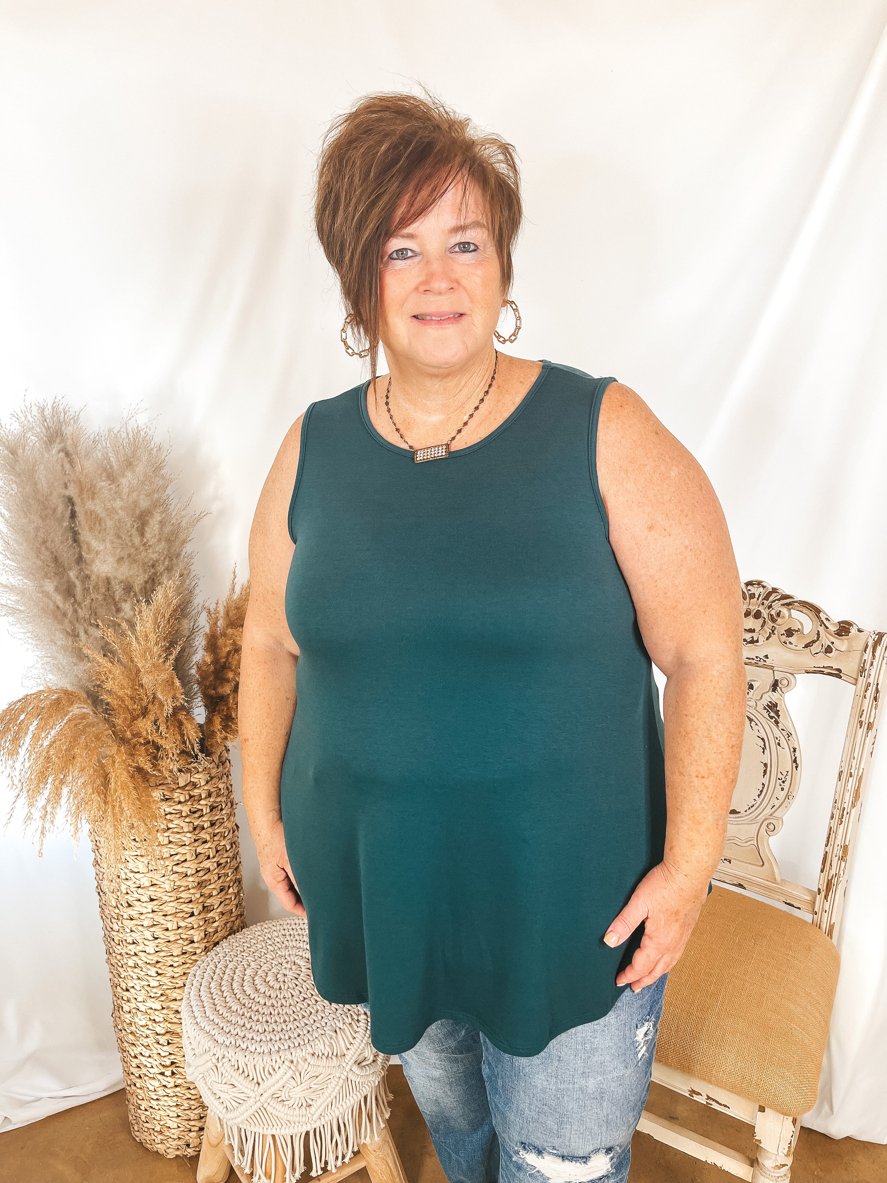 Give Me Joy Solid Knit A-Line Tank Top in Dark Teal - Giddy Up Glamour Boutique