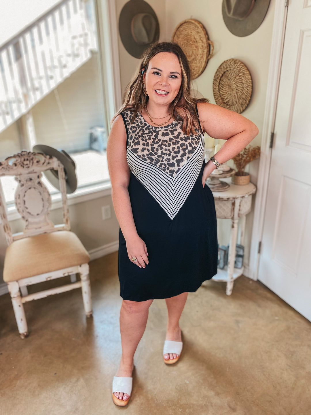 Pretty in Prints Leopard and Striped Tank Top Dress in Black - Giddy Up Glamour Boutique