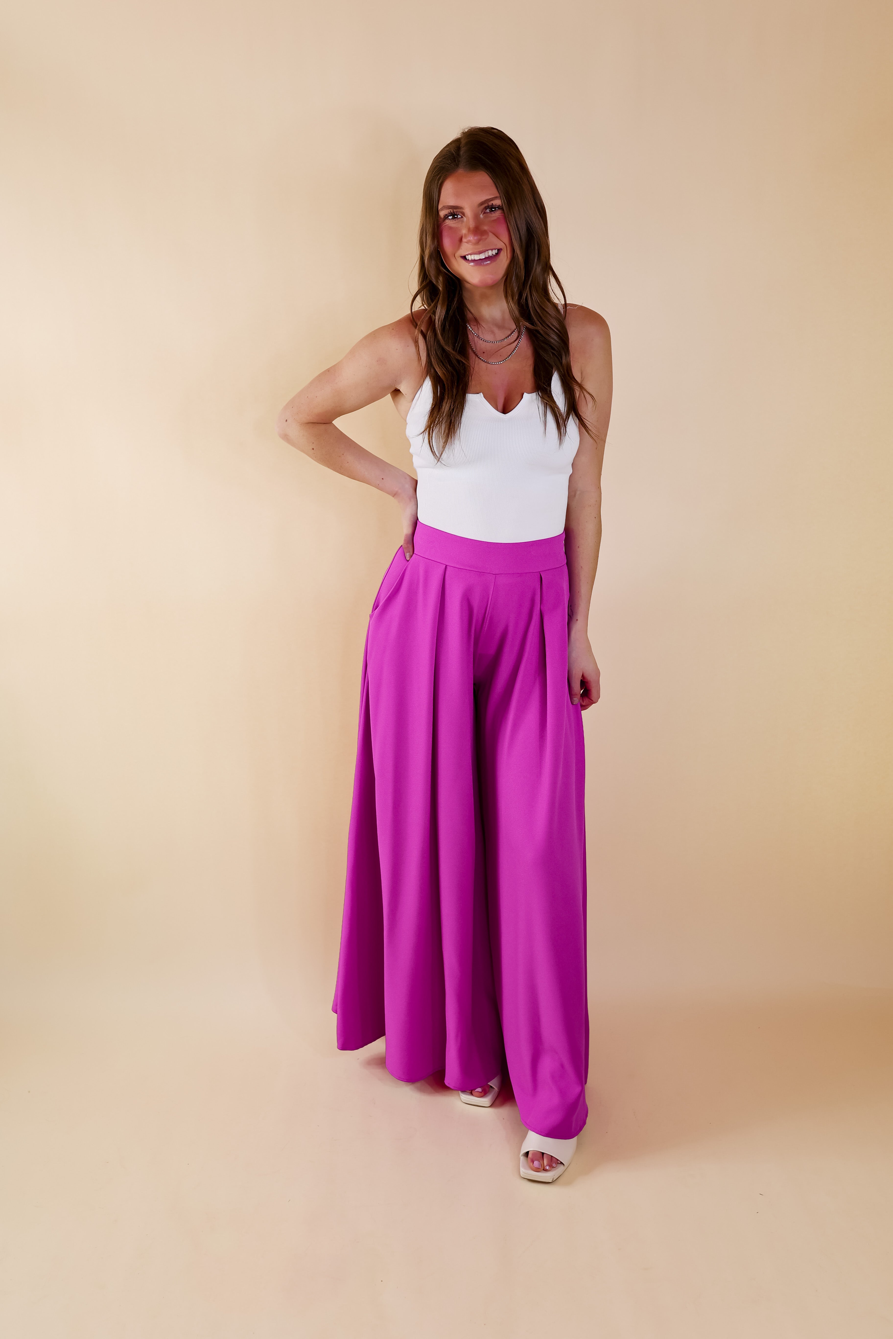 Urban Wonders Wide Leg Pants in Magenta Purple - Giddy Up Glamour Boutique