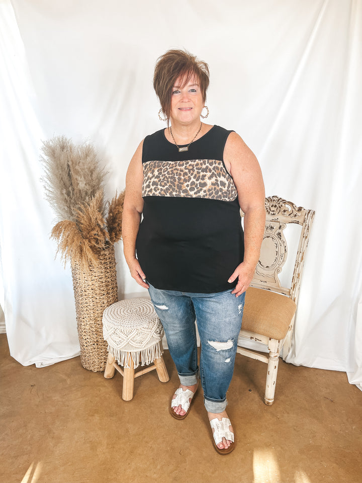 One Step Ahead Tank Top with Leopard Print Bust in Black - Giddy Up Glamour Boutique