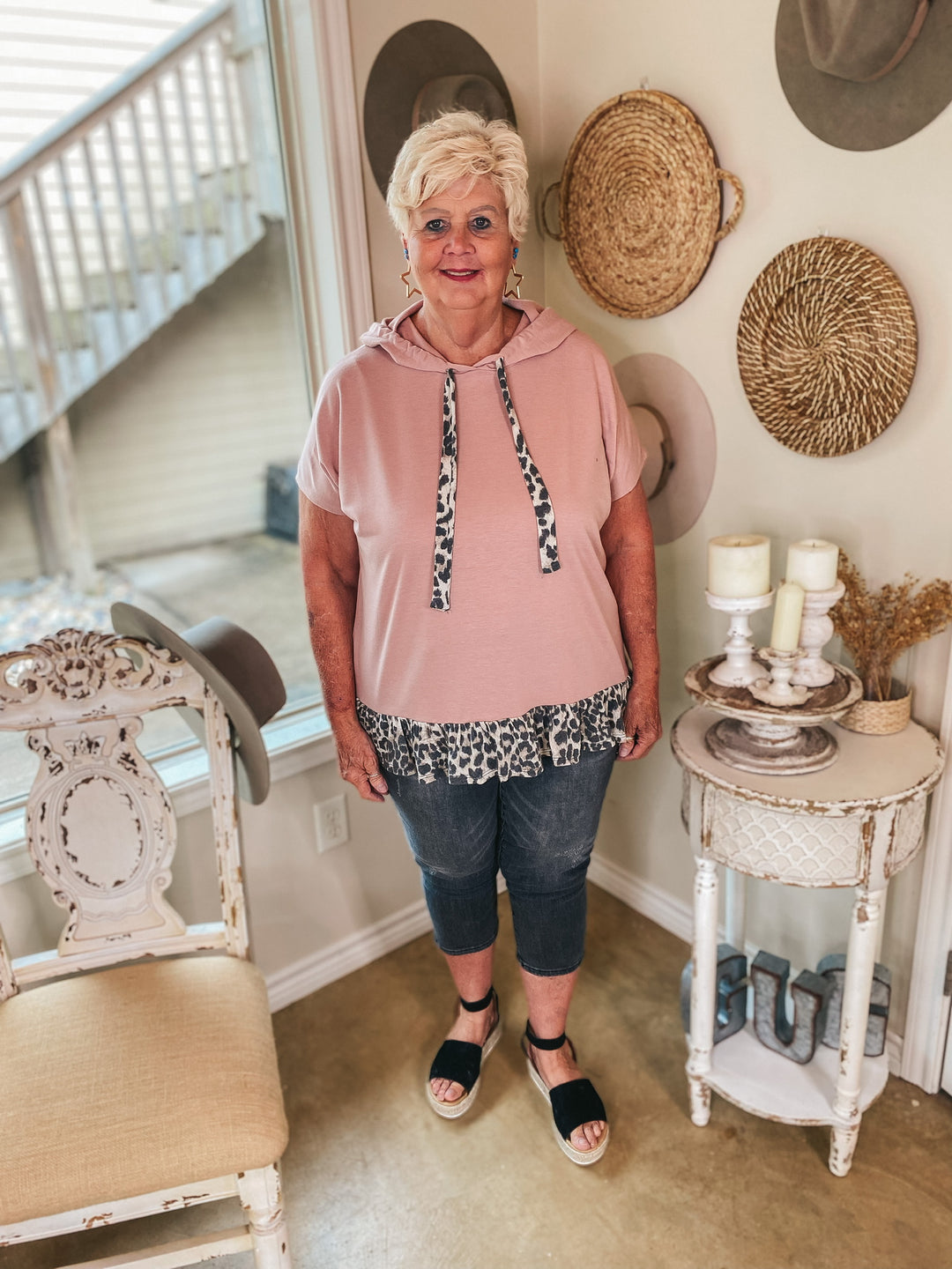 Take a Hike Short Sleeve Leopard Peplum Hoodie Top in Mauve Pink - Giddy Up Glamour Boutique