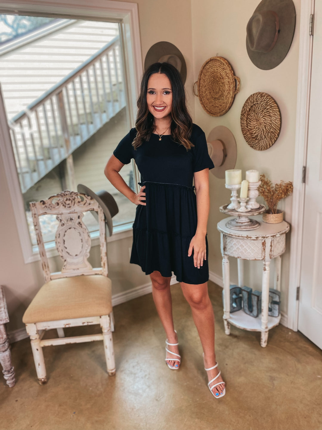 A Night to Remember Ruffle Tiered Short Sleeve Dress in Black - Giddy Up Glamour Boutique