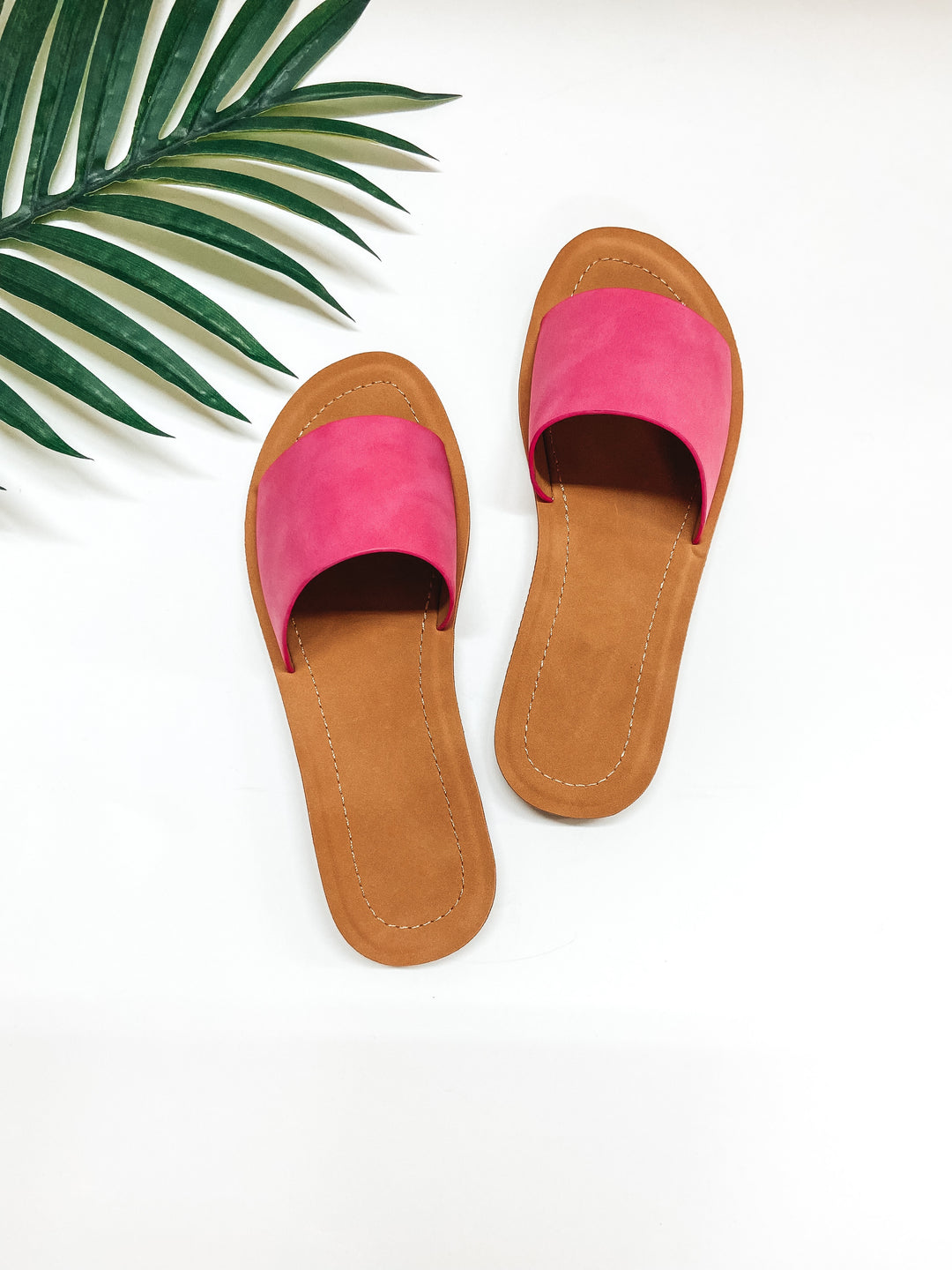 Passing By Single Strap Slide On Sandals in Fuchsia - Giddy Up Glamour Boutique