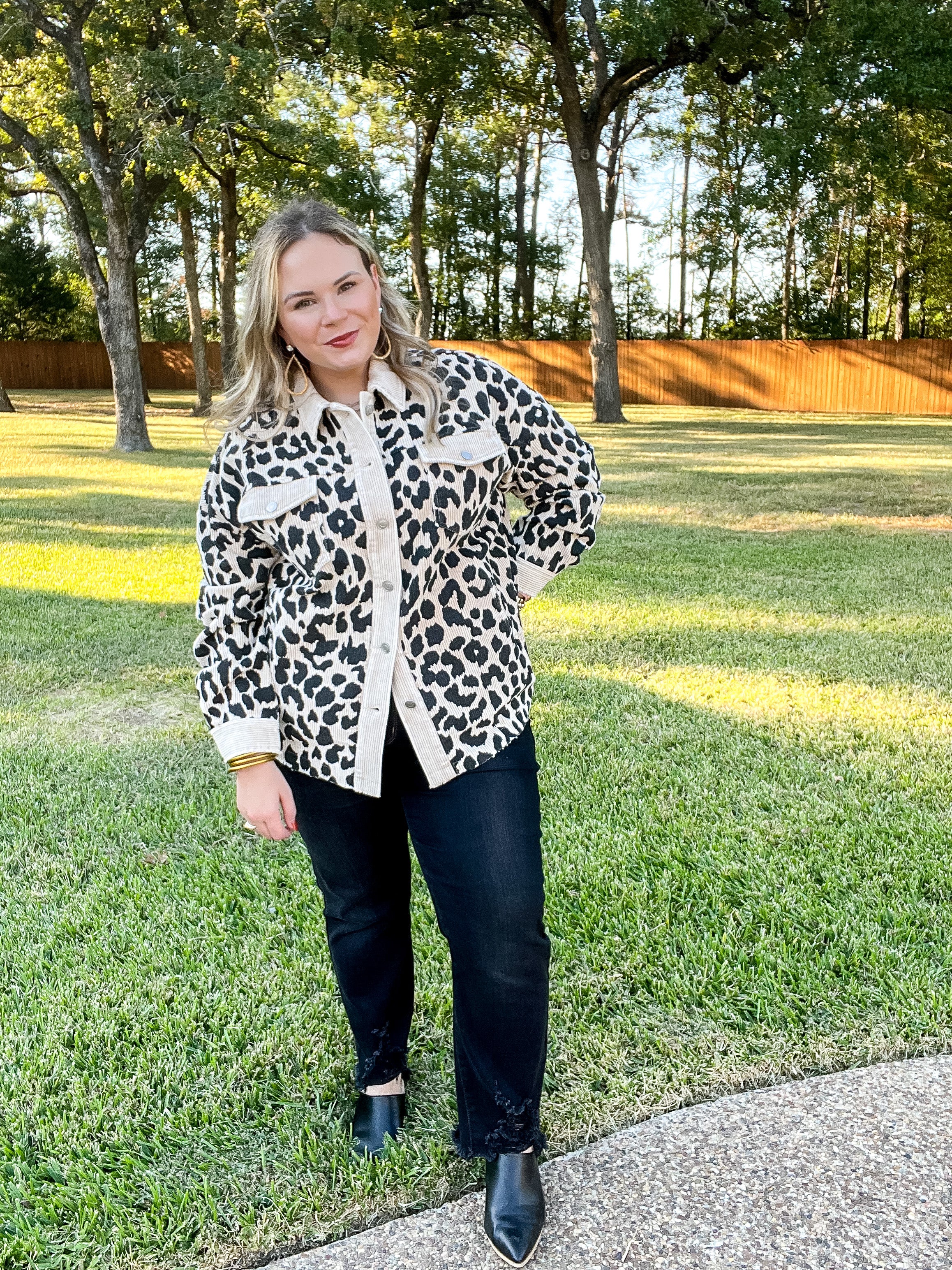 Quick To Cuddle Leopard Print Corduroy Jacket in Beige - Giddy Up Glamour Boutique