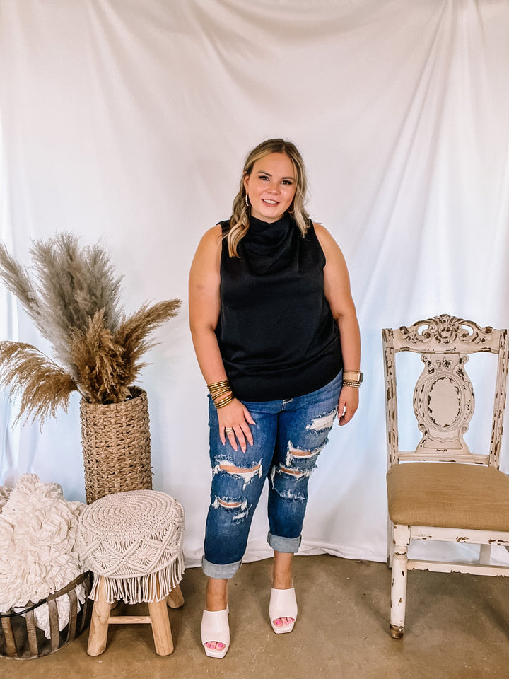 Hot Spot High Cowl Neck Tank Top in Black - Giddy Up Glamour Boutique