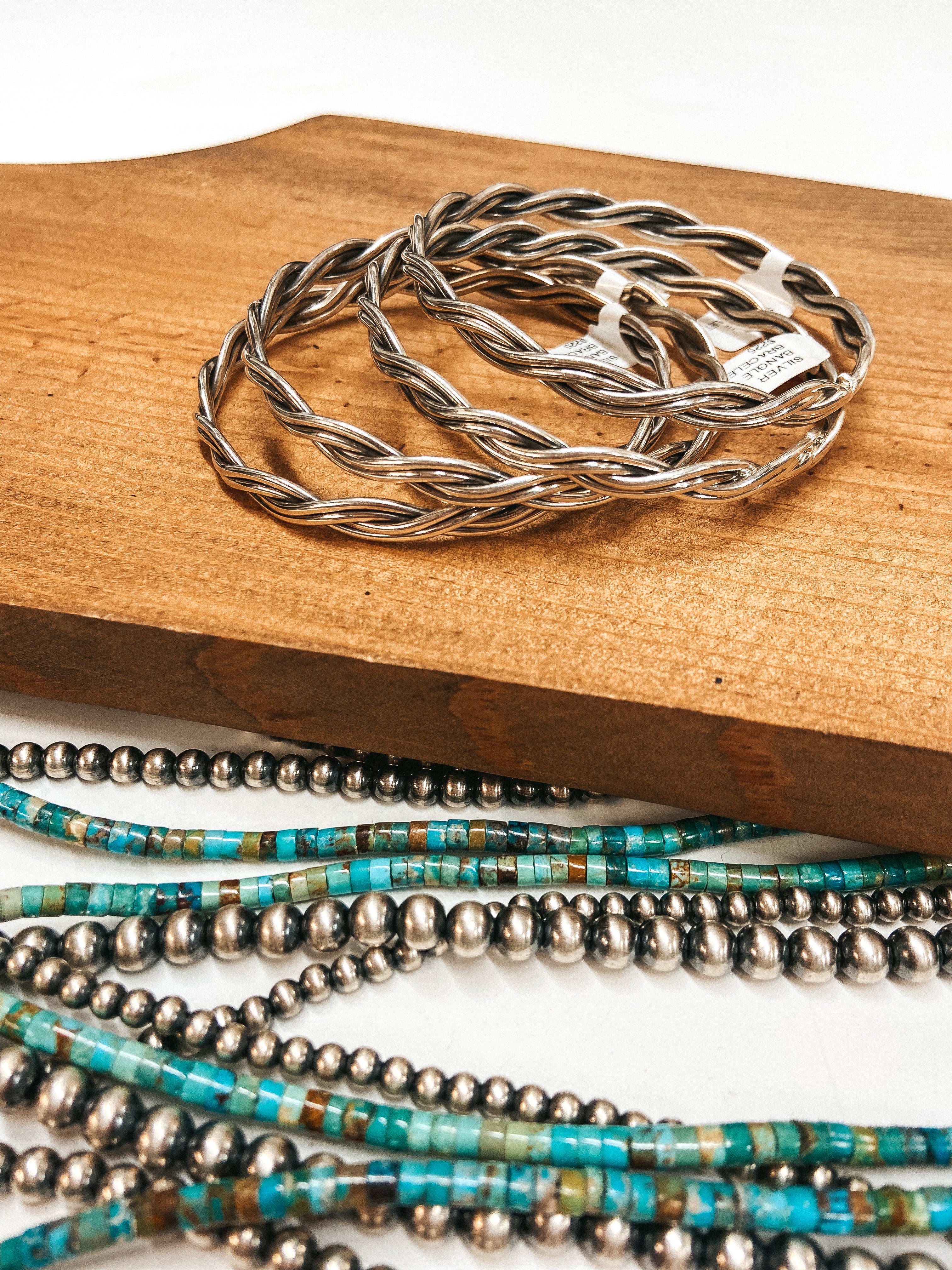 Elaine Tahe | Navajo Handmade Sterling Silver Braided Bangle Bracelet - Giddy Up Glamour Boutique