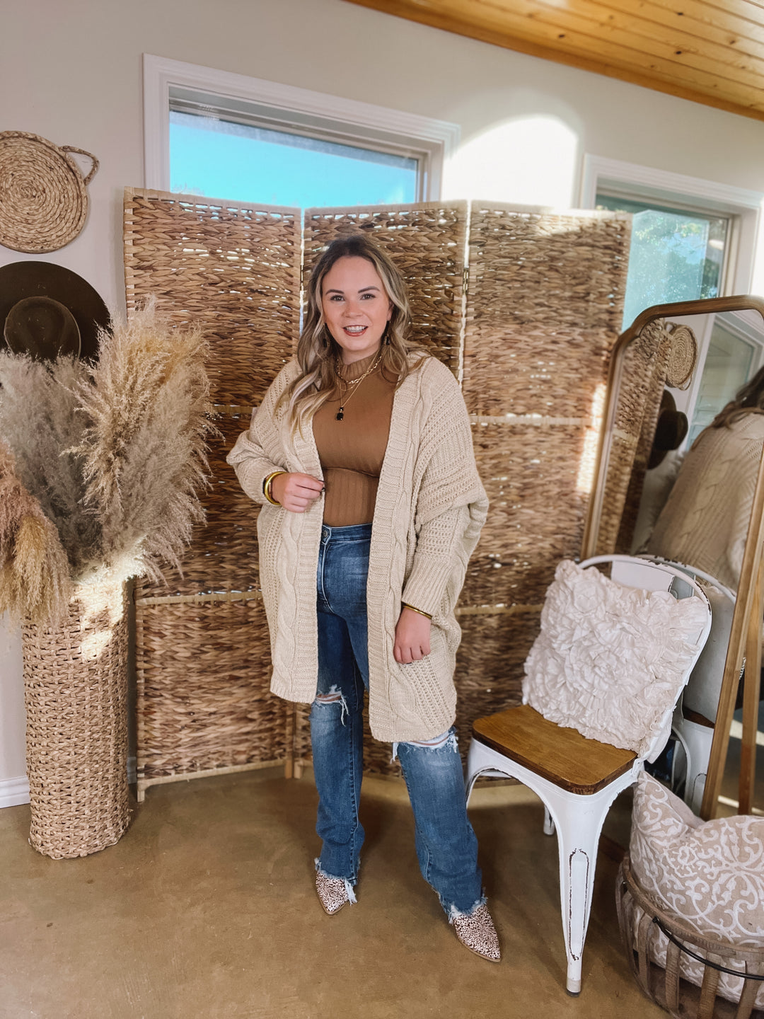 Caramel Spice Kisses Long Sleeve Dolman Cardigan in Ivory - Giddy Up Glamour Boutique