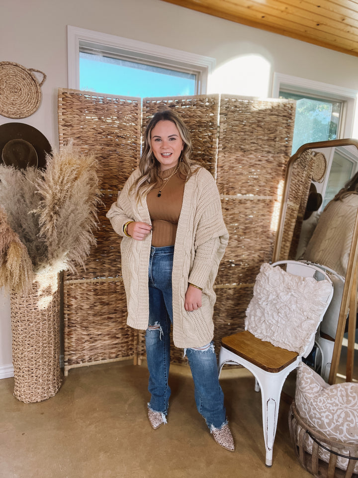 Caramel Spice Kisses Long Sleeve Dolman Cardigan in Ivory - Giddy Up Glamour Boutique