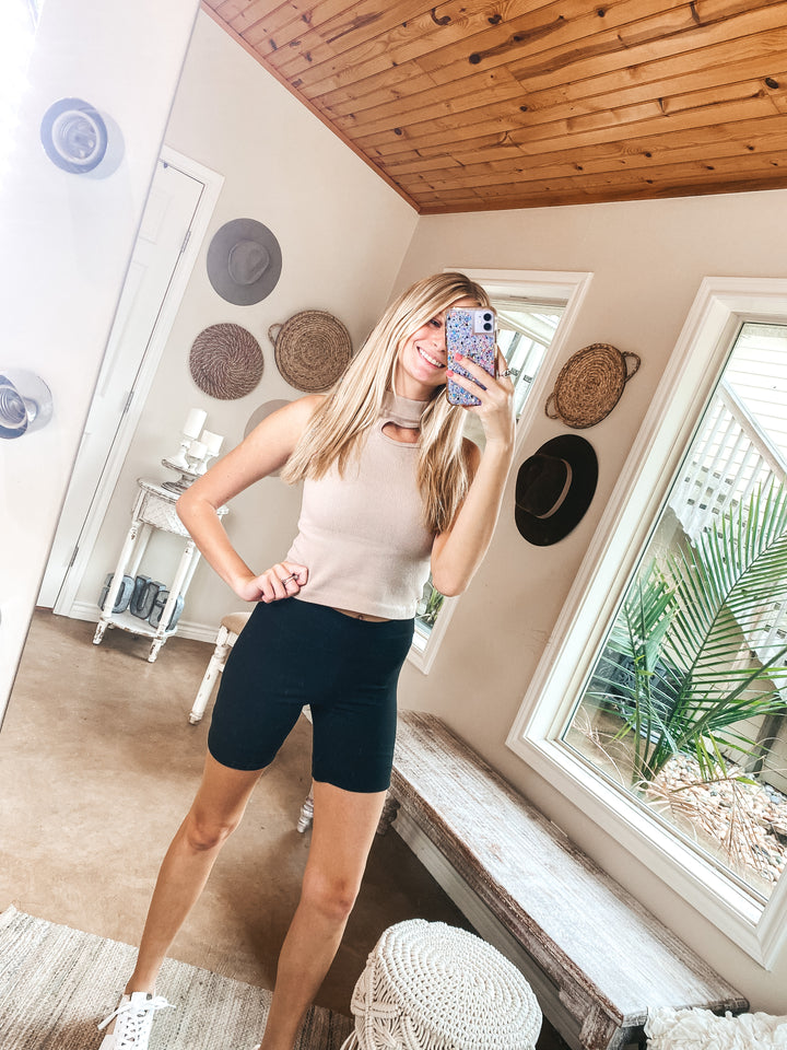 Finish Strong High Waist Biker Shorts in Black - Giddy Up Glamour Boutique