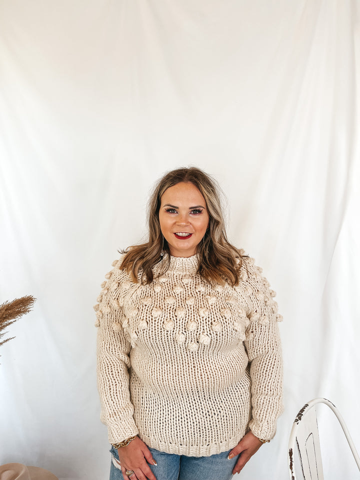 Puff of Magic High Neck Sweater with Pom-Pom Upper in Ivory - Giddy Up Glamour Boutique