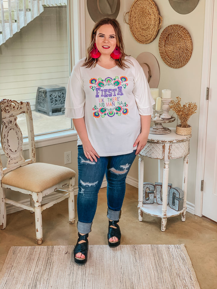 Fiesta Like There's No Mañana Ruffle Half Sleeve Top in Ivory - Giddy Up Glamour Boutique