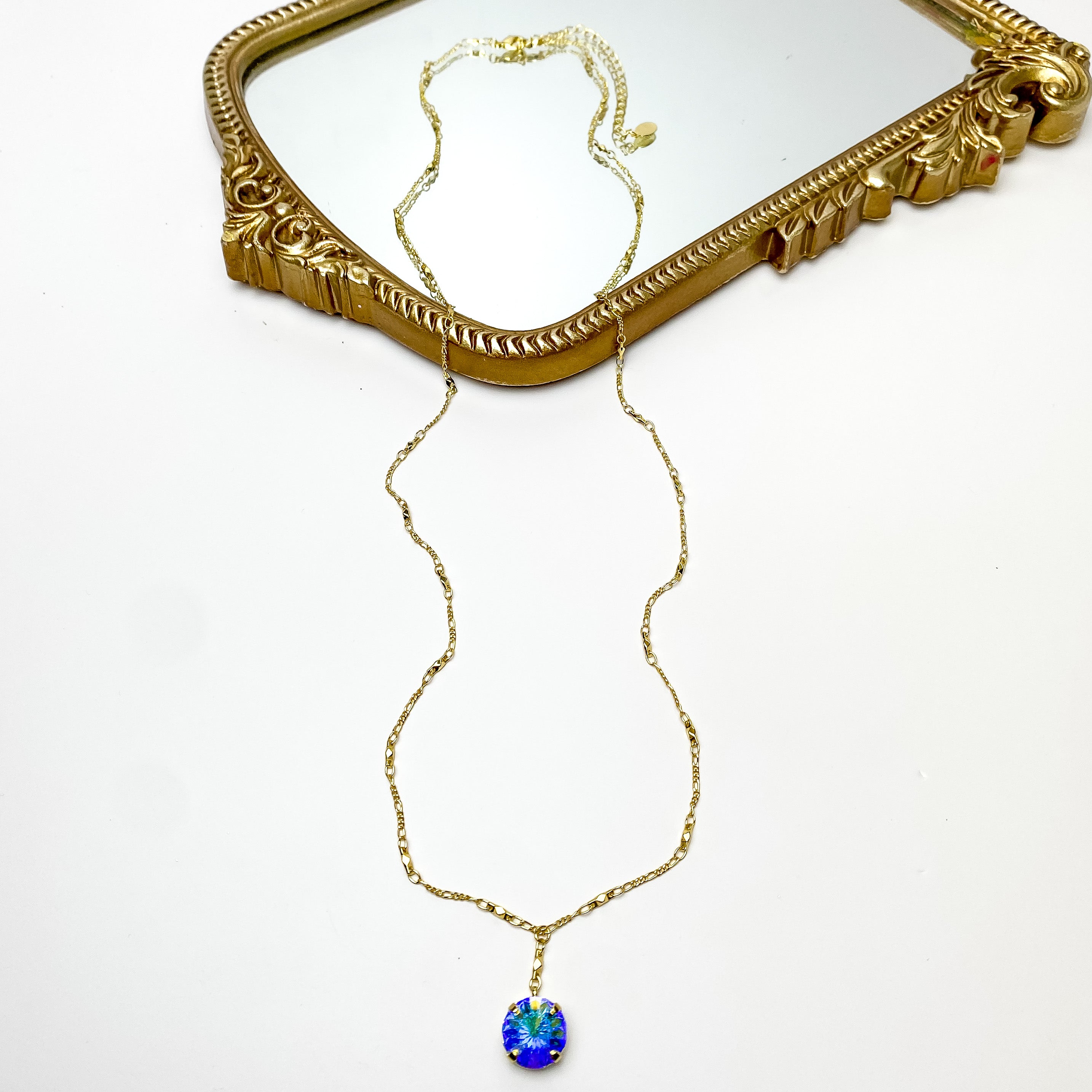 Sorrelli | Nadine Long Crystal Pendant Necklace in Bright Gold Tone and Aurora Borealis - Giddy Up Glamour Boutique