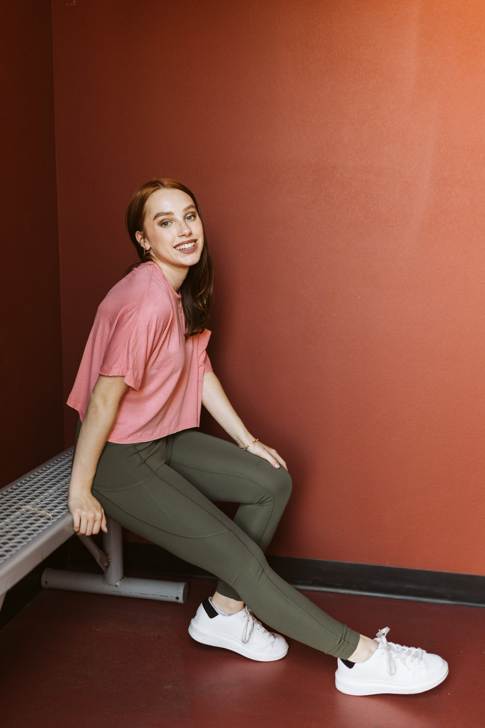 Work Hard Play Hard Short Sleeve Crop Pocket Tee in Coral - Giddy Up Glamour Boutique