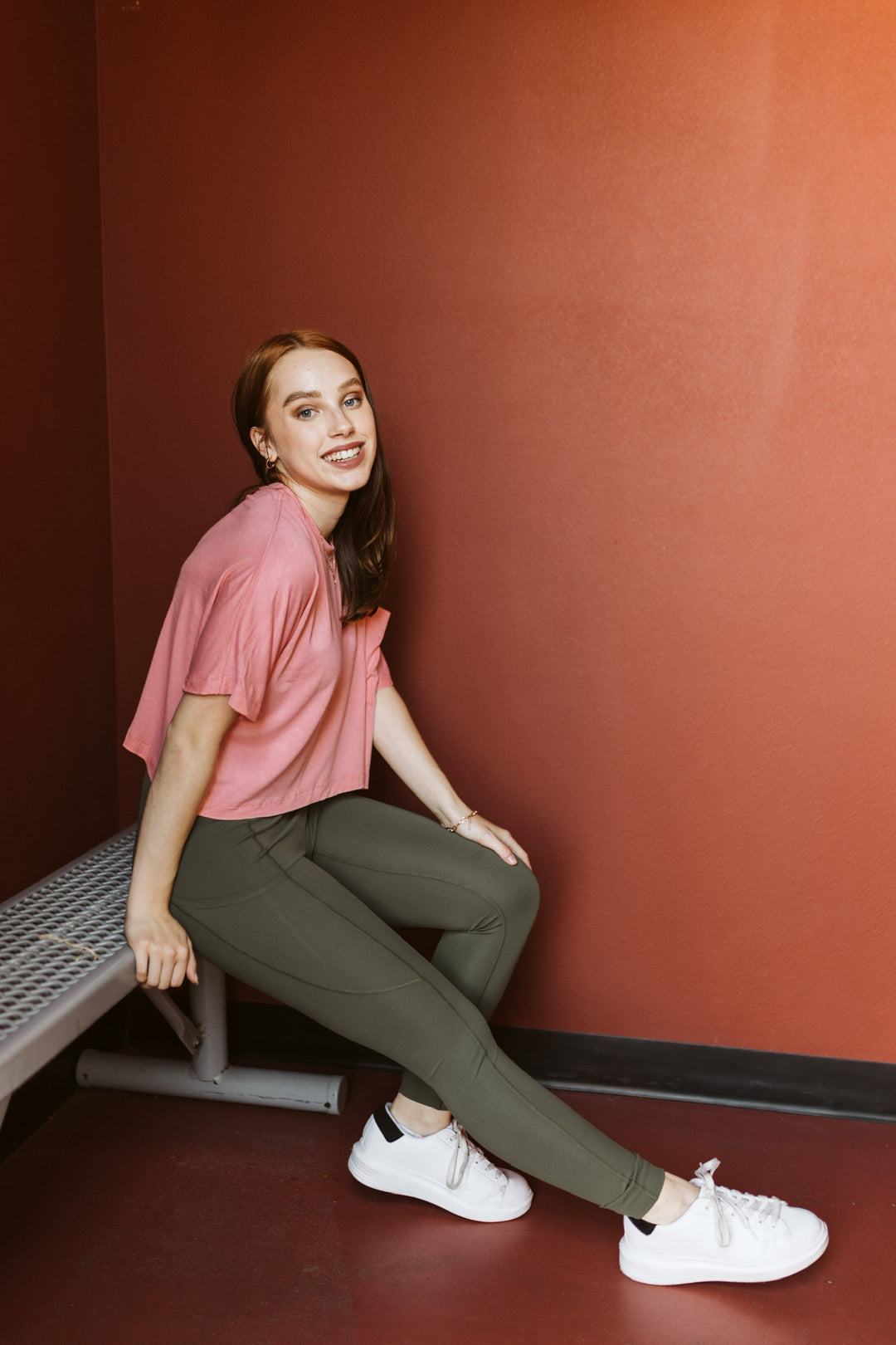 Work Hard Play Hard Short Sleeve Crop Pocket Tee in Coral - Giddy Up Glamour Boutique