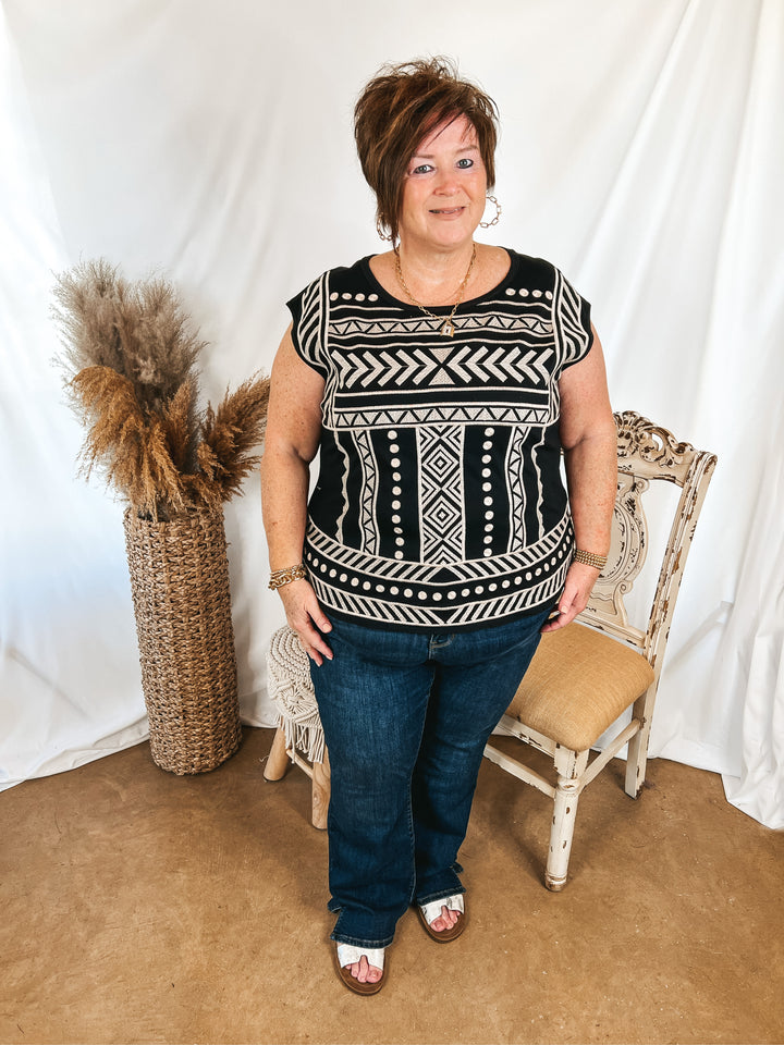 Call To You Ivory Pattern Embroidered Cap Sleeve Top in Black - Giddy Up Glamour Boutique