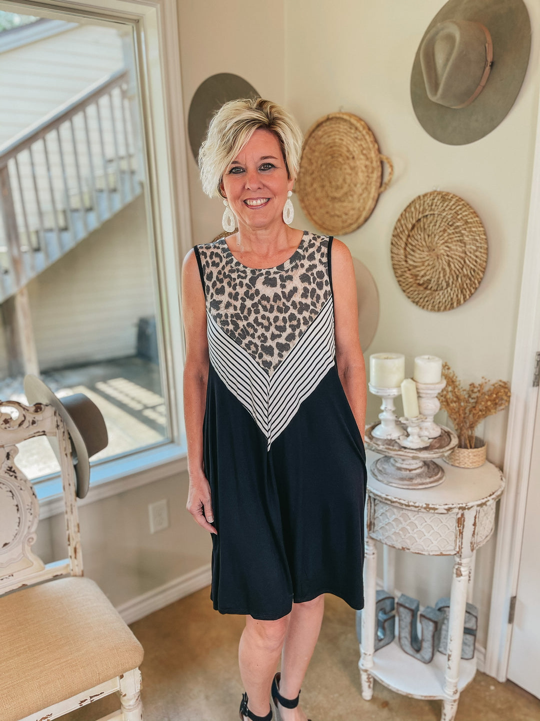 Pretty in Prints Leopard and Striped Tank Top Dress in Black - Giddy Up Glamour Boutique