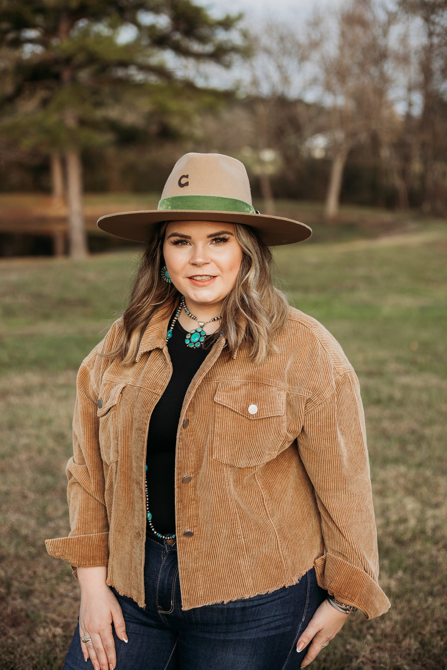 Charlie 1 Horse | Hippie Wool Felt Hat with Ribbon Band and Concho with Leather Feather in Buck - Giddy Up Glamour Boutique