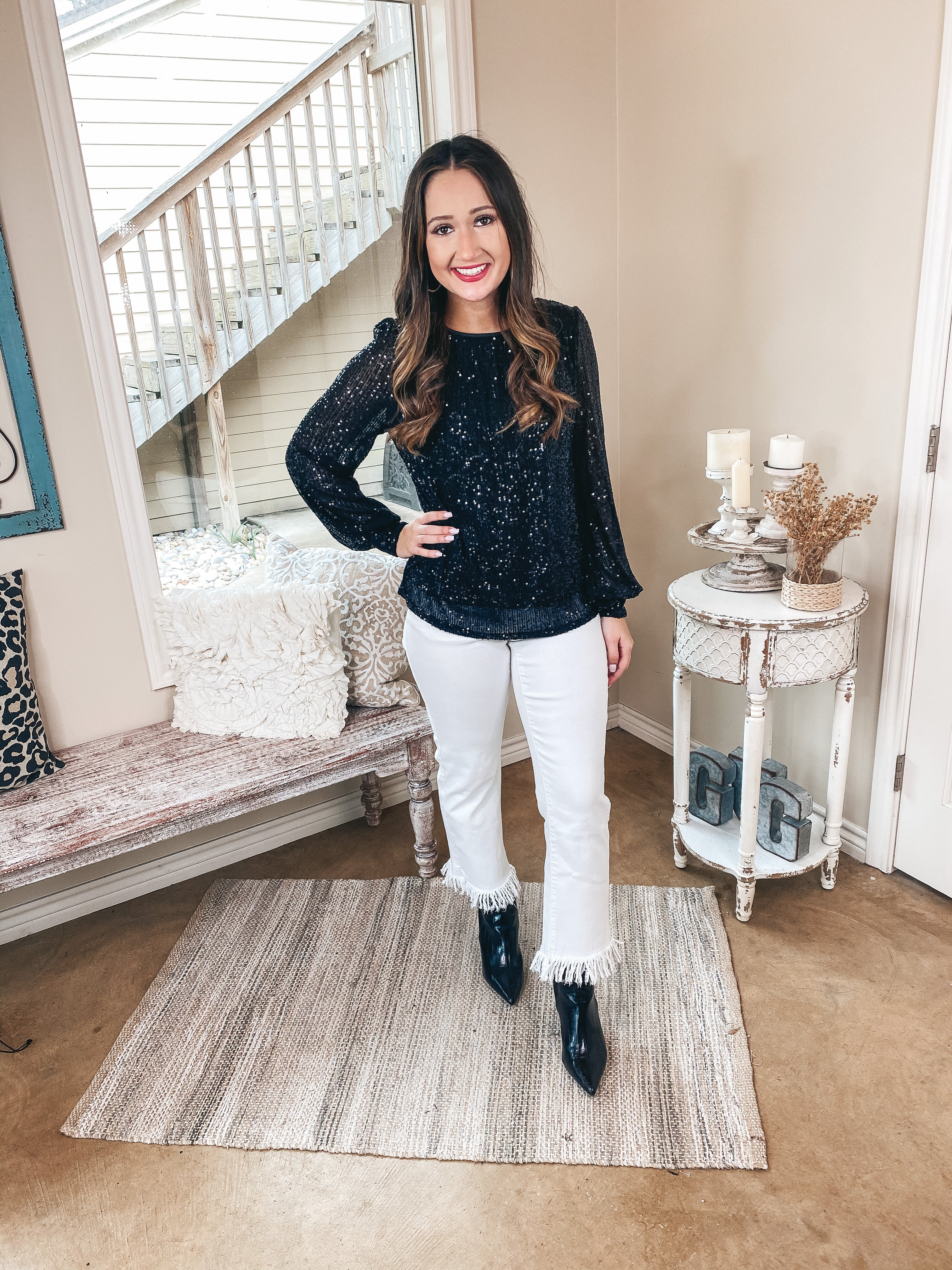 Always A Good Time Long Sleeve Sequin Top in Black - Giddy Up Glamour Boutique