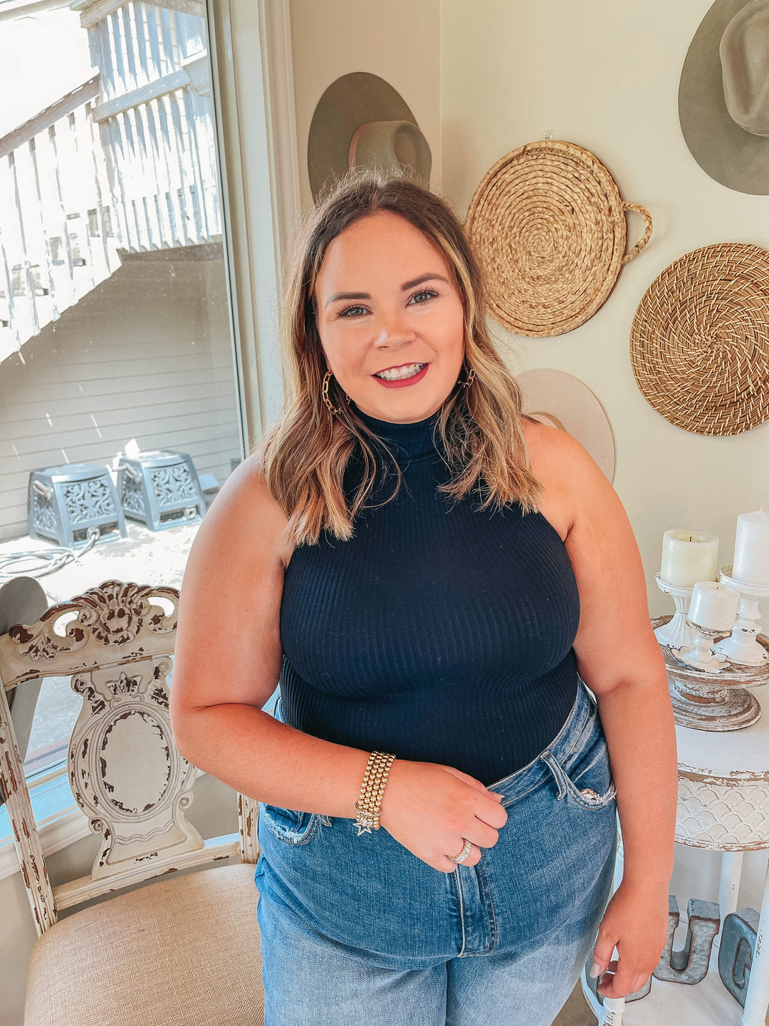 Queen of Comfort  High Neck Ribbed Sleeveless Crop Top in Black - Giddy Up Glamour Boutique