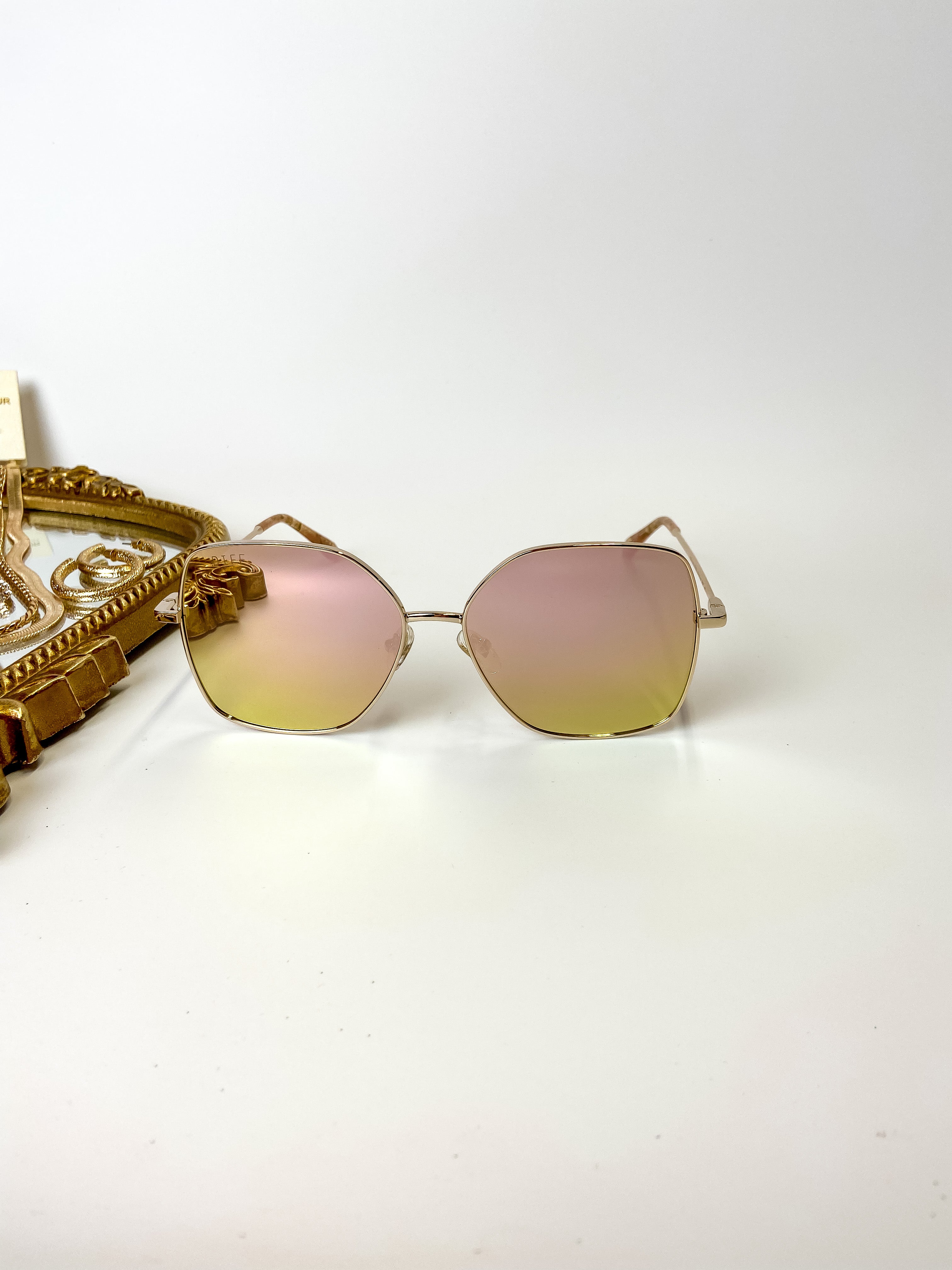 DIFF | Iris Cherry Blossom Mirror Sunglasses in Gold Tone - Giddy Up Glamour Boutique