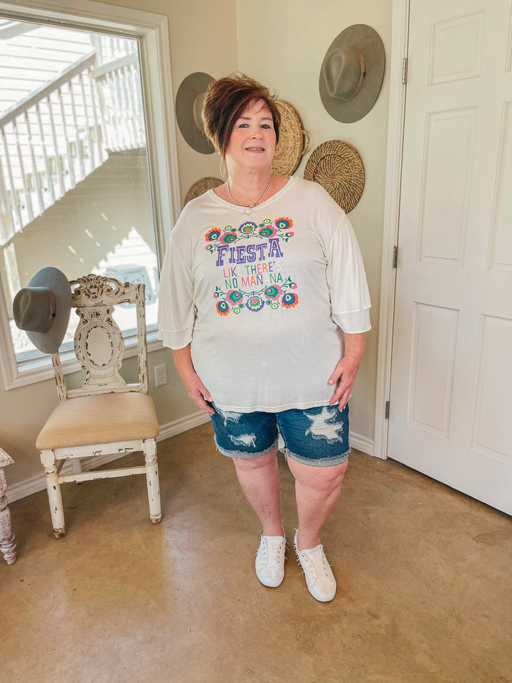 Fiesta Like There's No Mañana Ruffle Half Sleeve Top in Ivory - Giddy Up Glamour Boutique