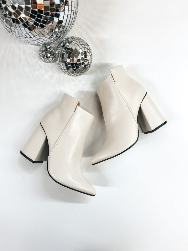 Every Night Pointed Toe Booties with Block Heel in Ivory