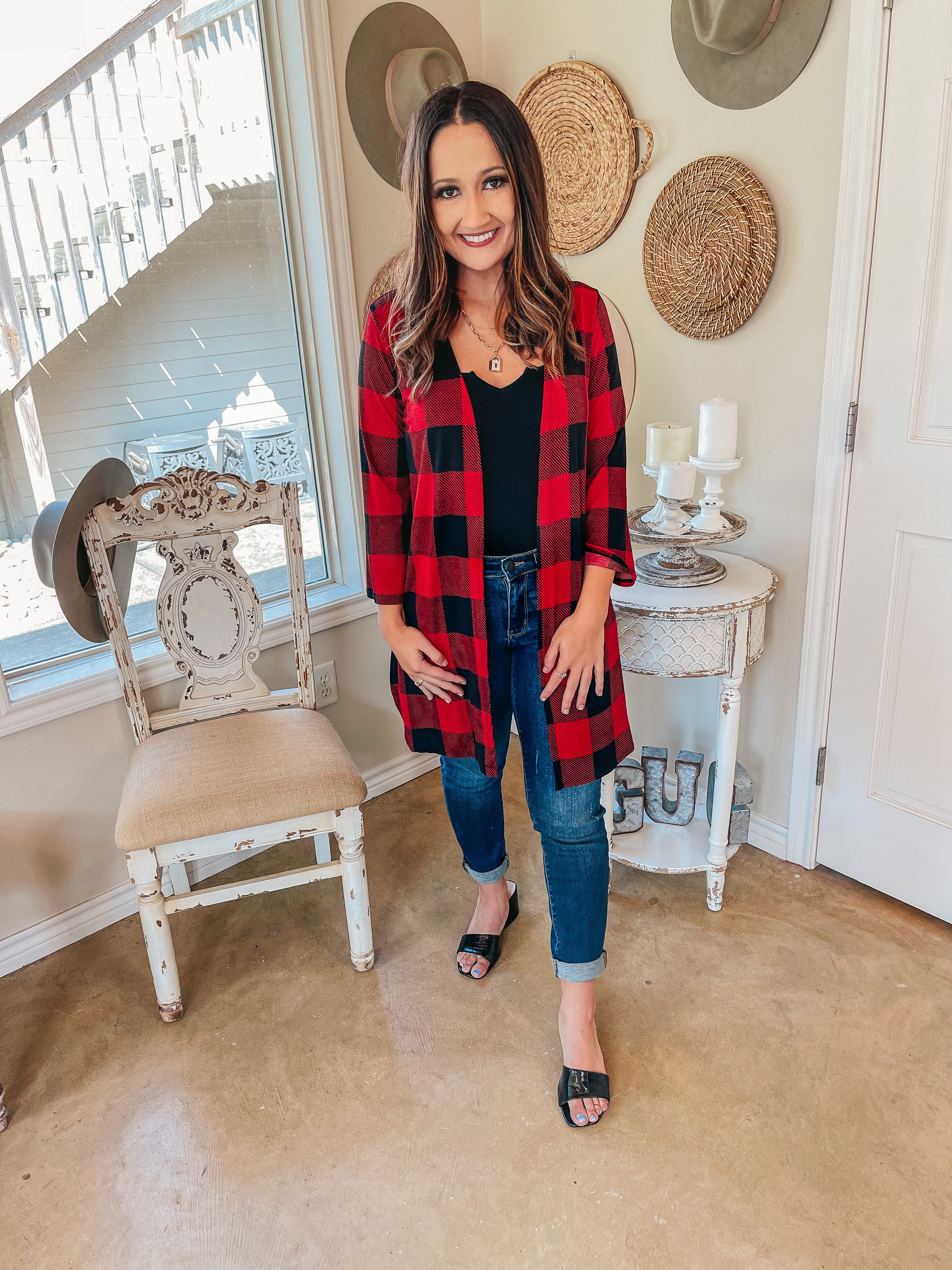 All Eyes On You Buffalo Plaid Cardigan in Red - Giddy Up Glamour Boutique