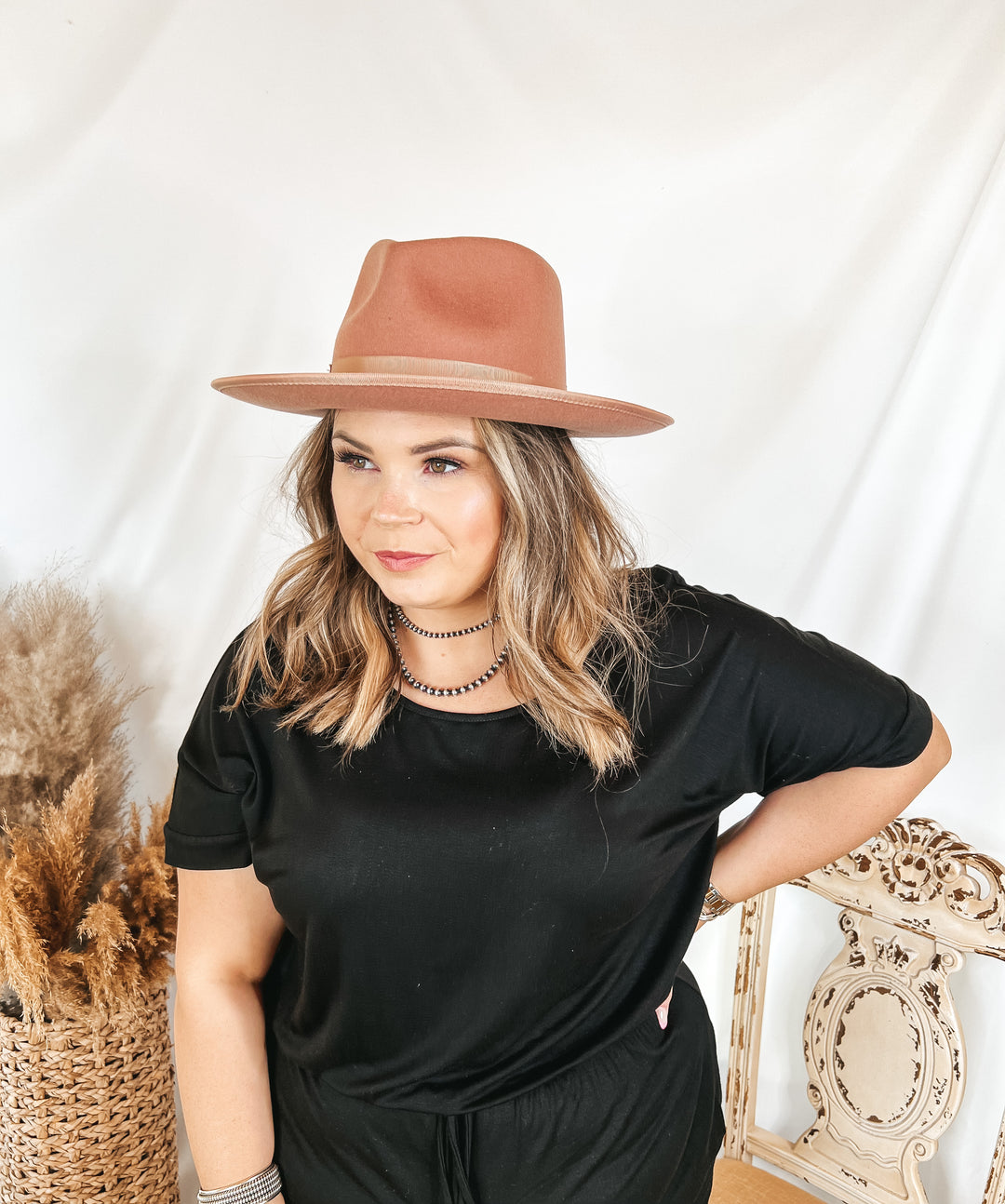 GiGi Pip | Monroe Wool Felt Rancher Hat with Ribbon Band in Dusty Pink - Giddy Up Glamour Boutique