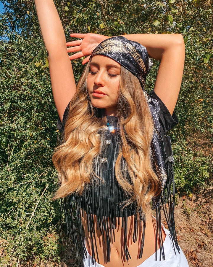 Python Charmeuse Wild Rag in Black - Giddy Up Glamour Boutique