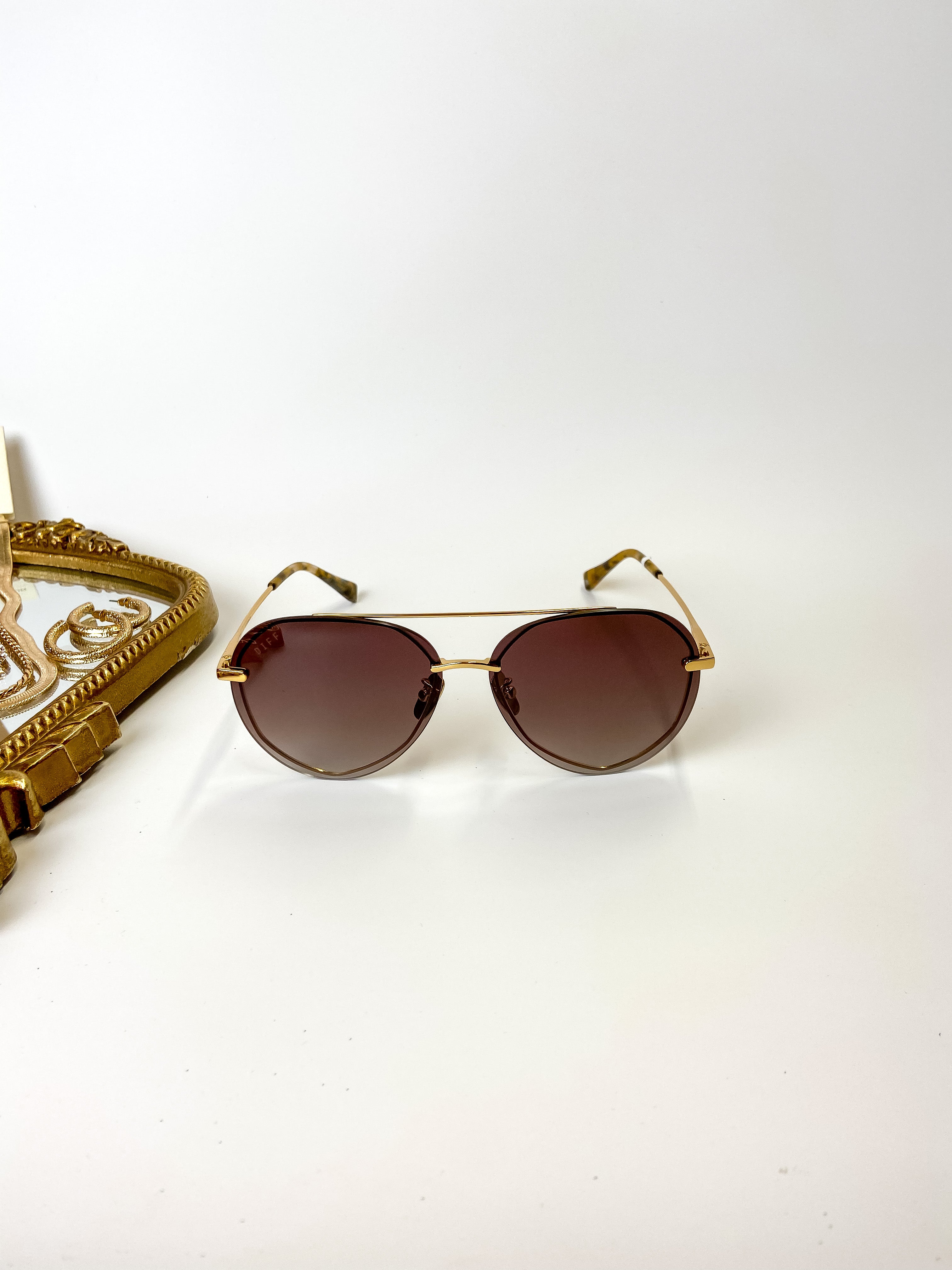 DIFF | Lenox Brown Gradient Lens Sunglasses in Gold Tone - Giddy Up Glamour Boutique