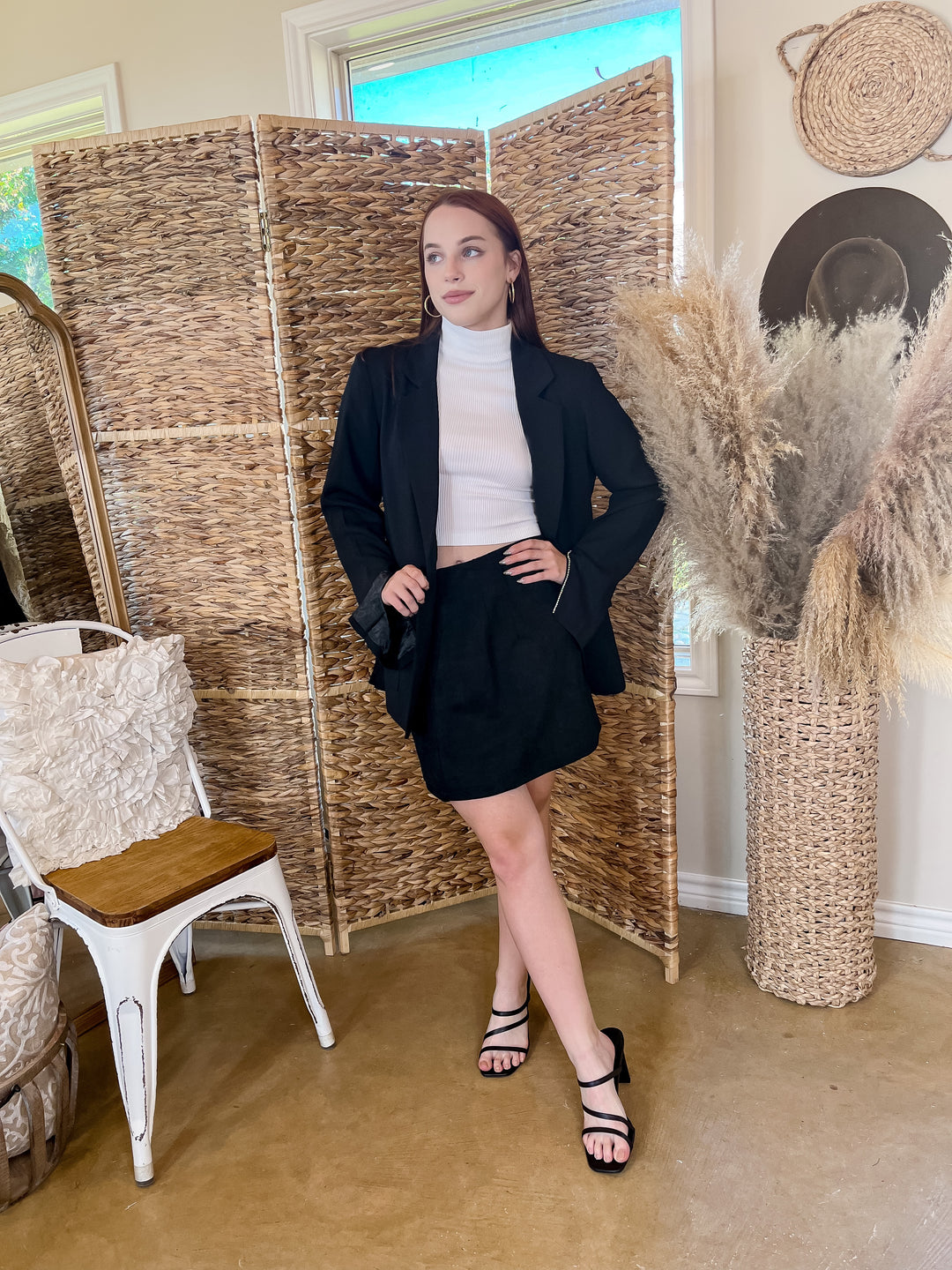 Theater Square Textured Mini Skirt in Black - Giddy Up Glamour Boutique