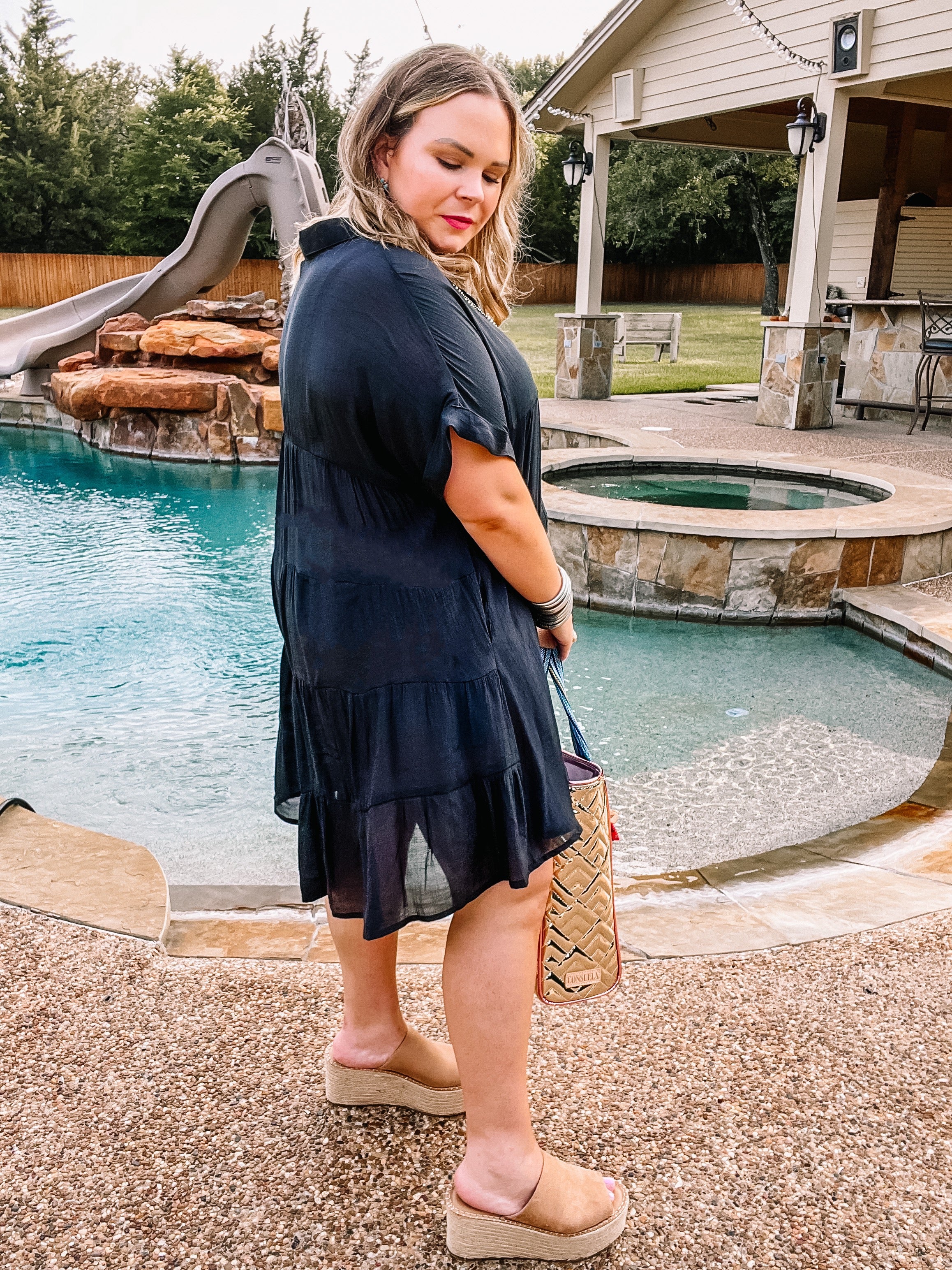 Wildest Dreams Button Up Short Sleeve Tunic Dress in Black - Giddy Up Glamour Boutique