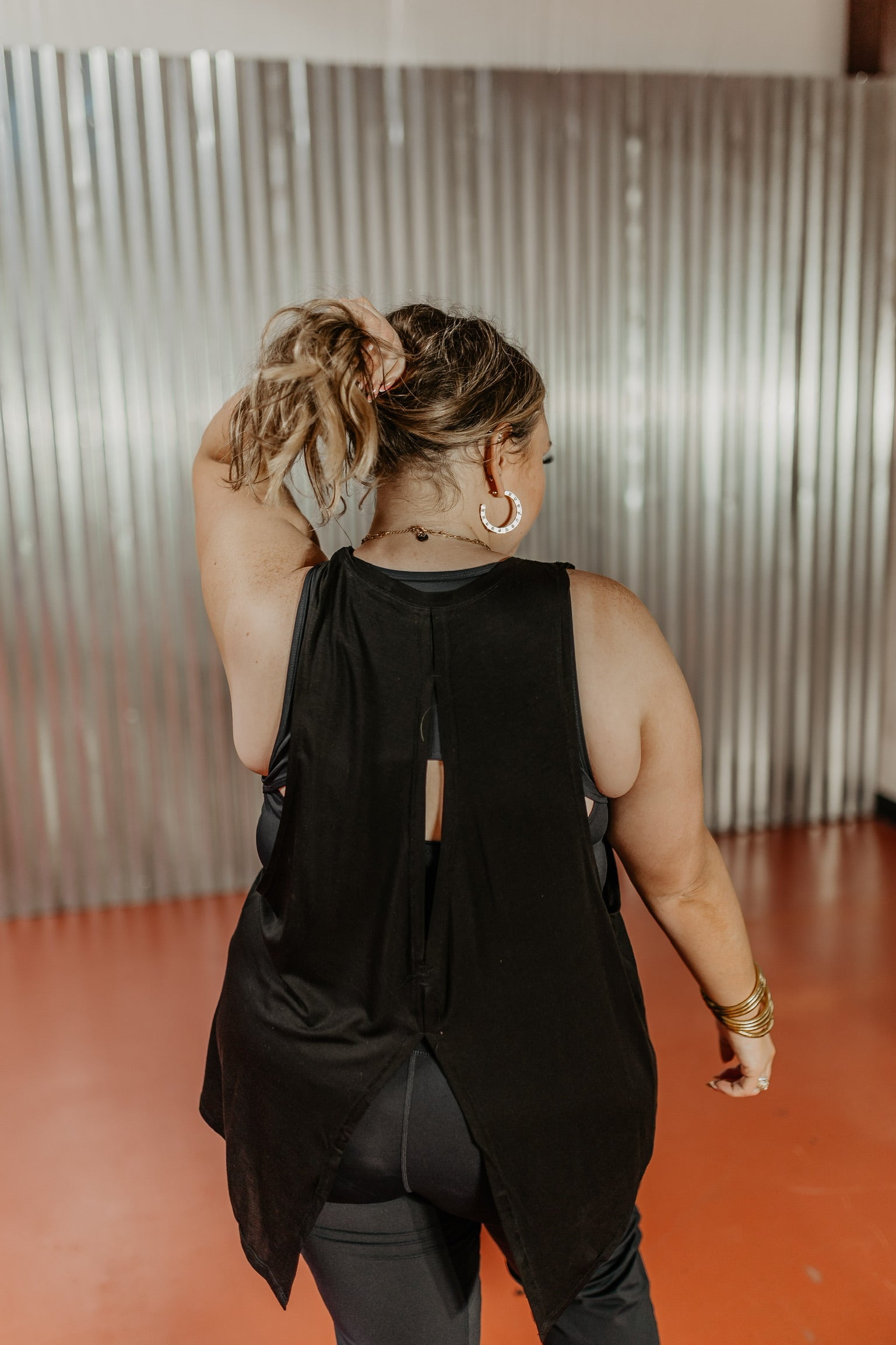 Here To Hiit Open Back Tank Top in Black - Giddy Up Glamour Boutique