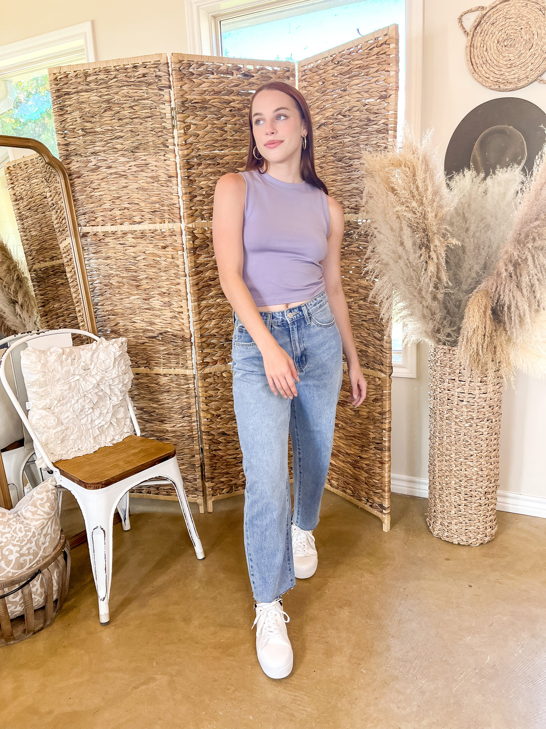 Chill Date High Cropped Muscle Tank Top in Dusty Lilac - Giddy Up Glamour Boutique