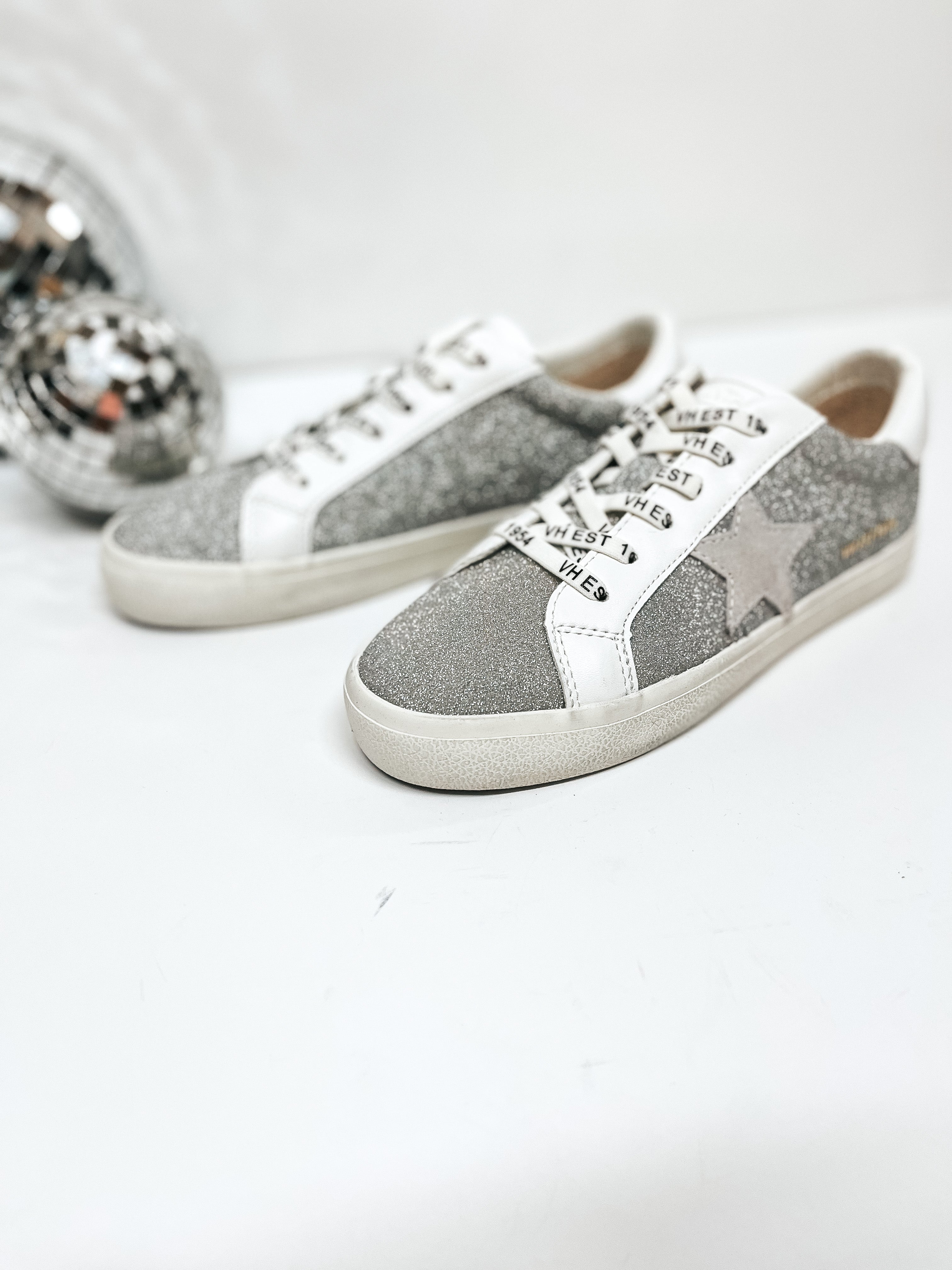 Vintage Havana | Sutton Glitter Sneakers in Silver - Giddy Up Glamour Boutique
