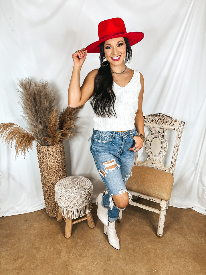 Forever Famous Cropped Sweater Tank Top in Ivory - Giddy Up Glamour Boutique
