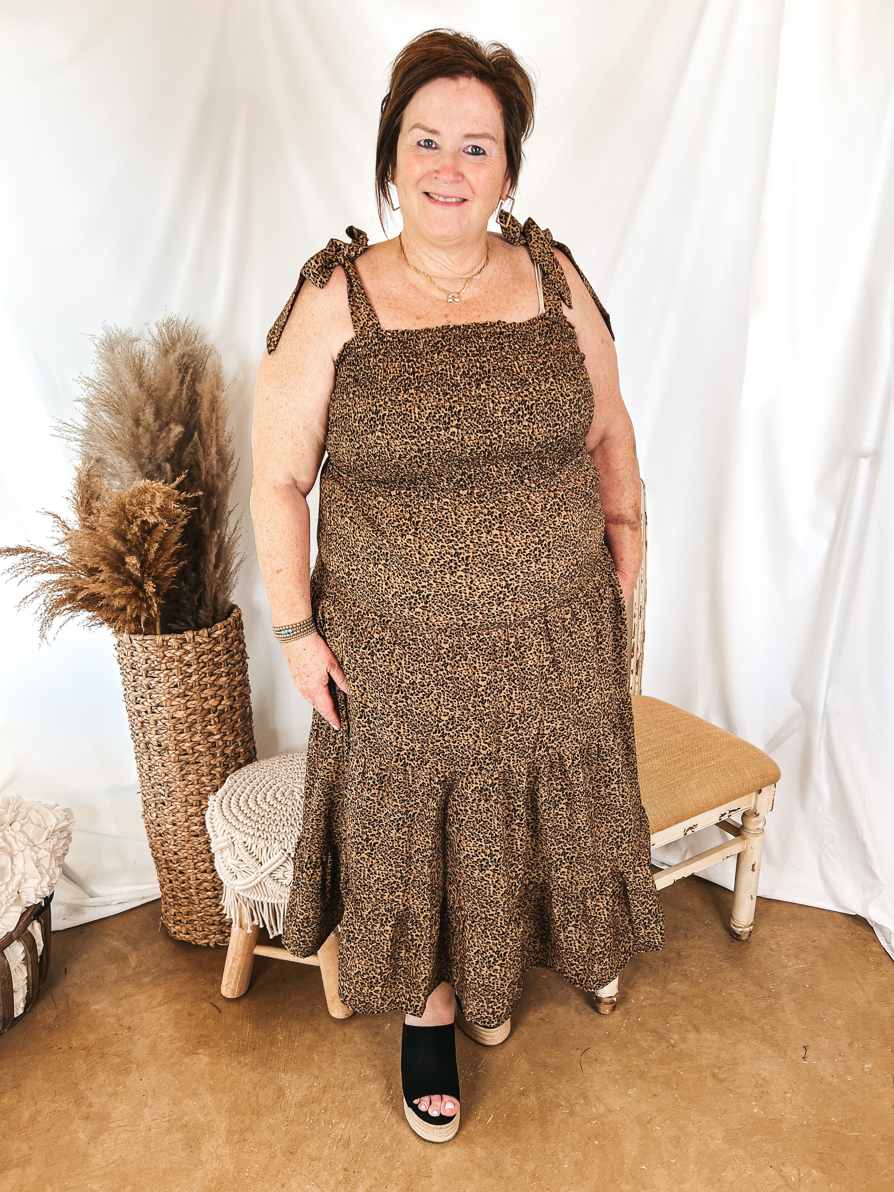 Fated For Love Tiered Midi Dress with Smocked Bodice in Leopard Print - Giddy Up Glamour Boutique
