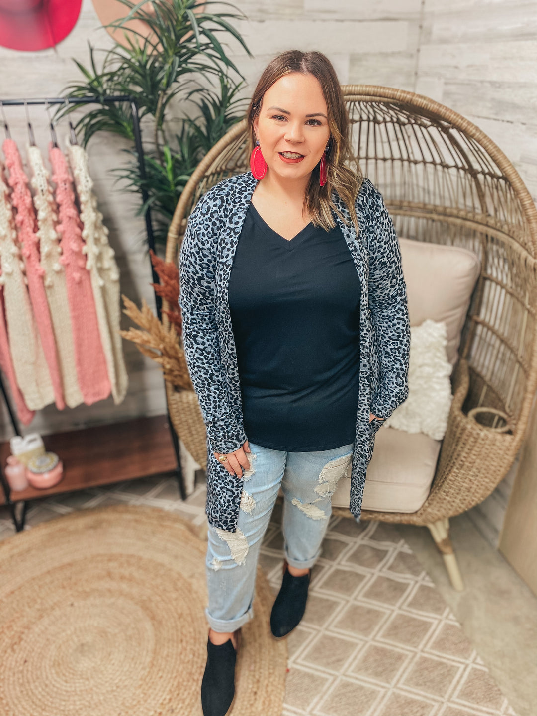 Put Me In The Spotlight Leopard Open Front Cardigan in Grey - Giddy Up Glamour Boutique