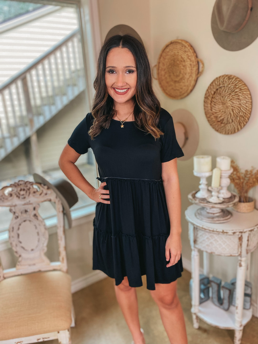 A Night to Remember Ruffle Tiered Short Sleeve Dress in Black - Giddy Up Glamour Boutique