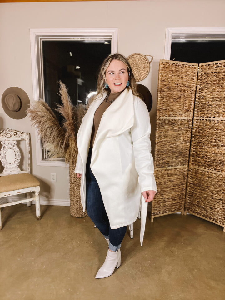 NYC Dreamer Open Front Jacket with Waist Tie in Off White - Giddy Up Glamour Boutique