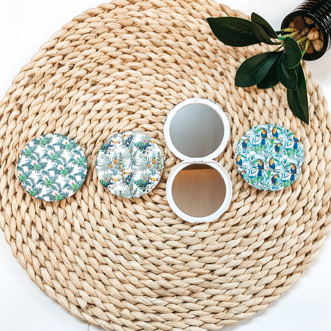 Buy 3 for $10 | Compact Mirrors in Assorted Tropical Prints - Giddy Up Glamour Boutique