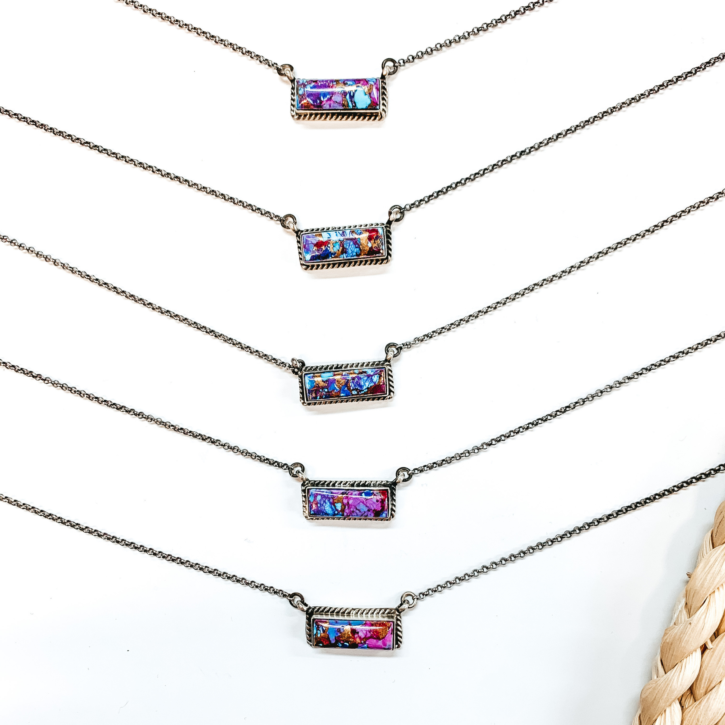 Vernon Kee | Navajo Handmade Sterling Silver Chain Necklace with Remix Mojave Turquoise Stone and Rope Detailing Bar - Giddy Up Glamour Boutique