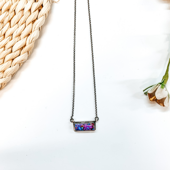 Vernon Kee | Navajo Handmade Sterling Silver Chain Necklace with Remix Mojave Turquoise Stone and Rope Detailing Bar - Giddy Up Glamour Boutique