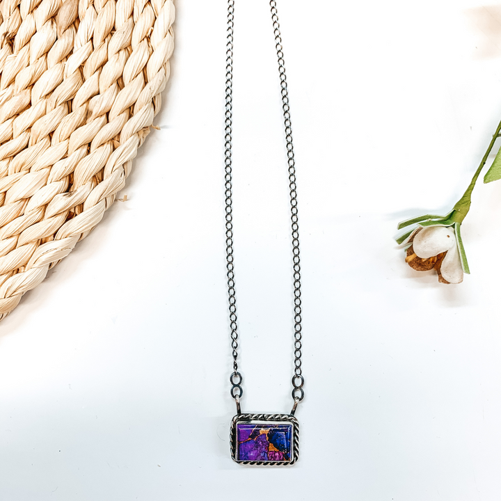 Betta Lee | Navajo Handmade Sterling Silver Chain Necklace with Large Remix Mojave Turquoise Stone and Rope Detailing Bar - Giddy Up Glamour Boutique