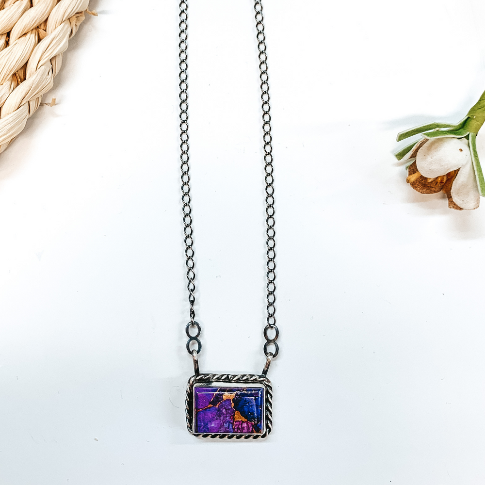 Betta Lee | Navajo Handmade Sterling Silver Chain Necklace with Large Remix Mojave Turquoise Stone and Rope Detailing Bar - Giddy Up Glamour Boutique