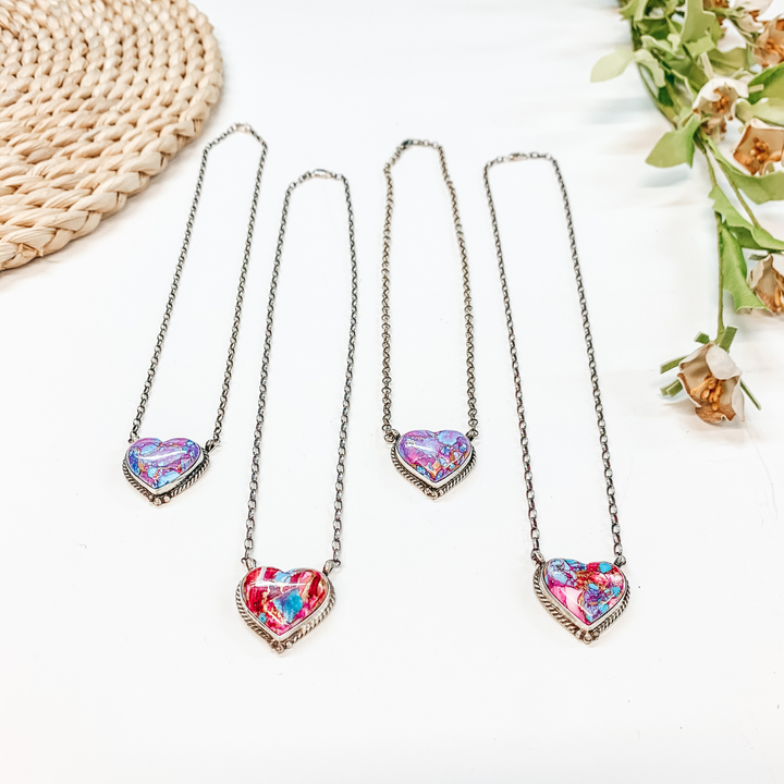 Vernon Kee | Navajo Handmade Adjustable Sterling Silver Chain Necklace with Remix Mojave Turquoise Stone and Rope Detailing Heart - Giddy Up Glamour Boutique