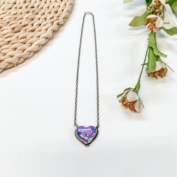 Vernon Kee | Navajo Handmade Adjustable Sterling Silver Chain Necklace with Remix Mojave Turquoise Stone and Rope Detailing Heart - Giddy Up Glamour Boutique