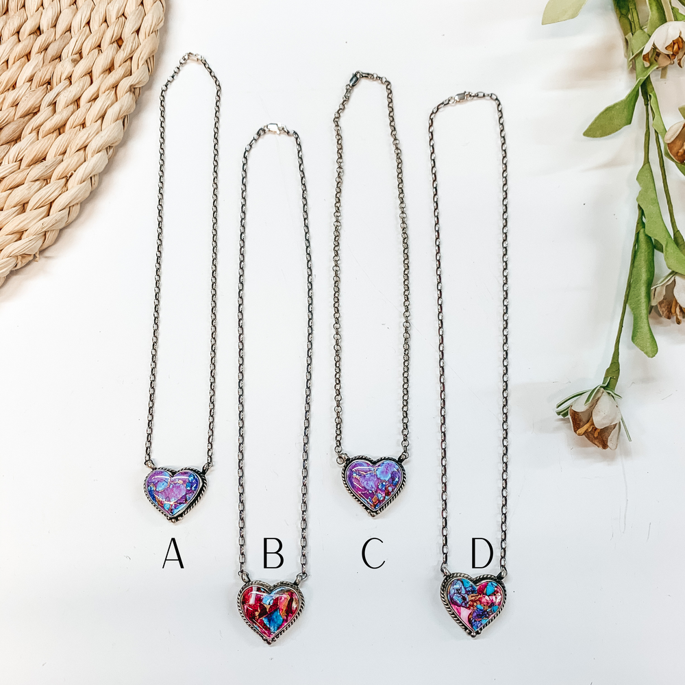 Vernon Kee | Navajo Handmade Adjustable Sterling Silver Chain Necklace with Remix Mojave Turquoise Stone and Rope Detailing Heart - Giddy Up Glamour Boutique