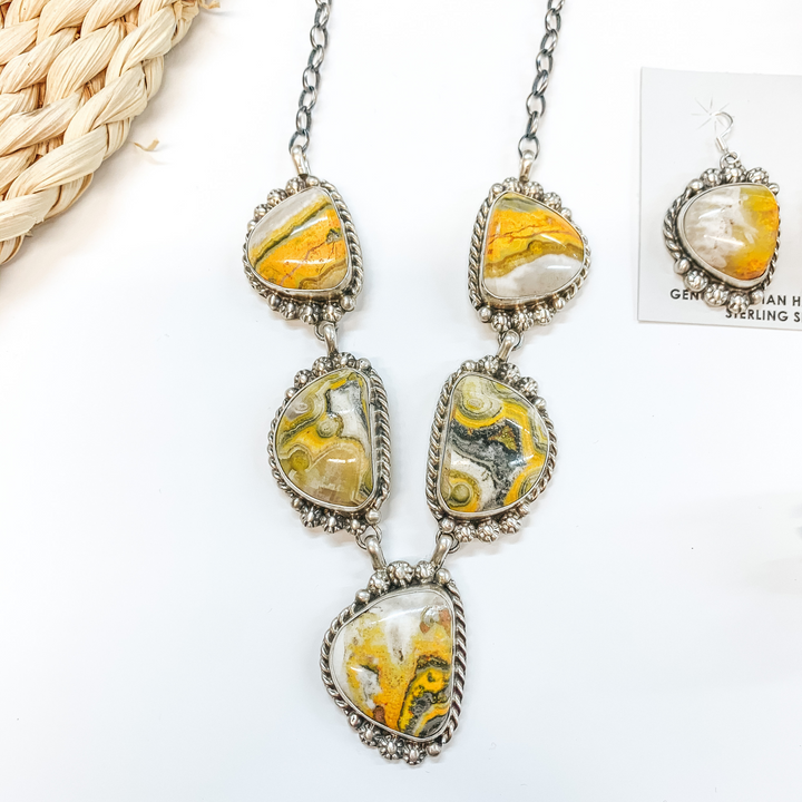 Betta Lee | Navajo Handmade Sterling Silver & Bumble Bee Jasper Necklace + Matching Earrings - Giddy Up Glamour Boutique