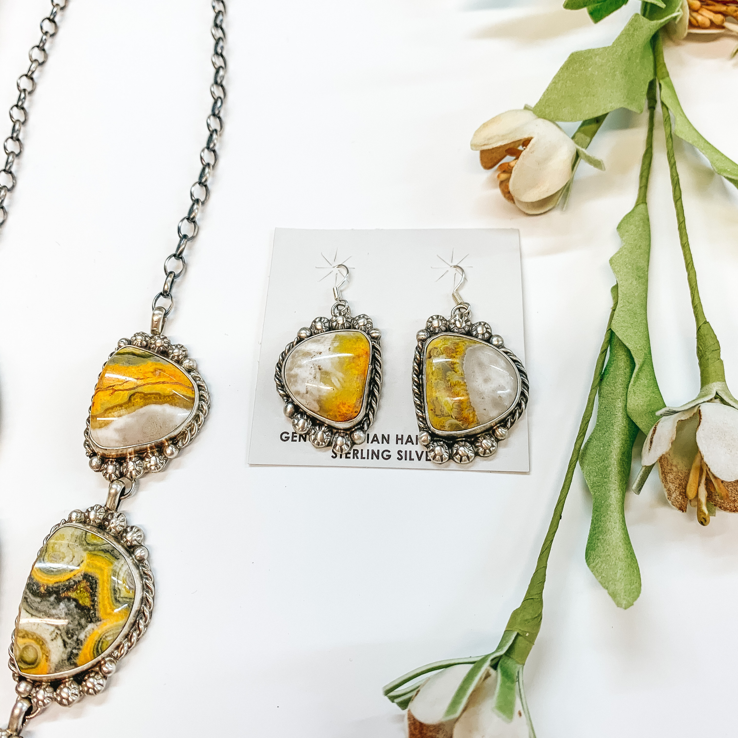 Betta Lee | Navajo Handmade Sterling Silver & Bumble Bee Jasper Necklace + Matching Earrings - Giddy Up Glamour Boutique